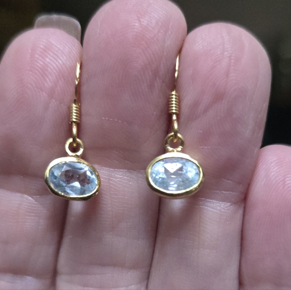 Blue Topaz Cushion Cut Natural Gemstone Sterling & Gold Earrings 2k - Picture 2 of 6